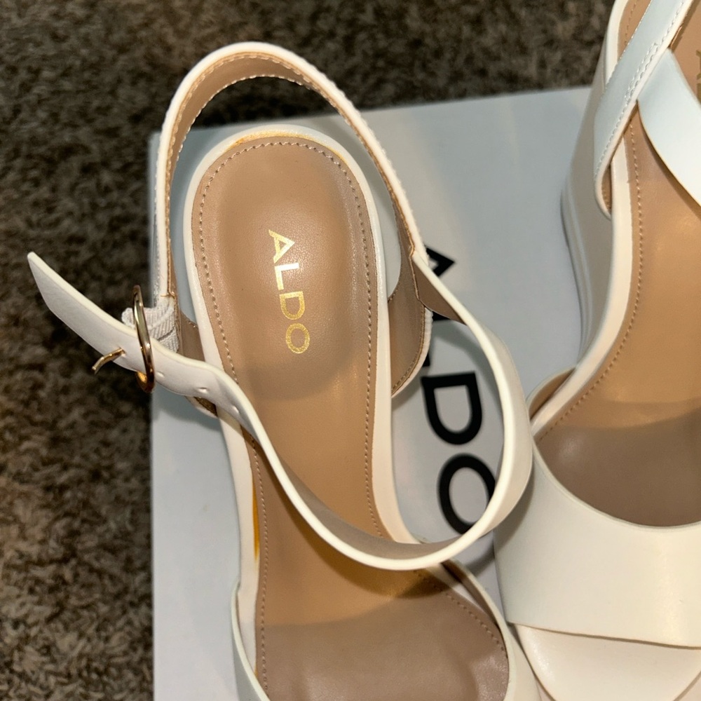 Aldo Cream And Tan Wedge Sandals - image 4